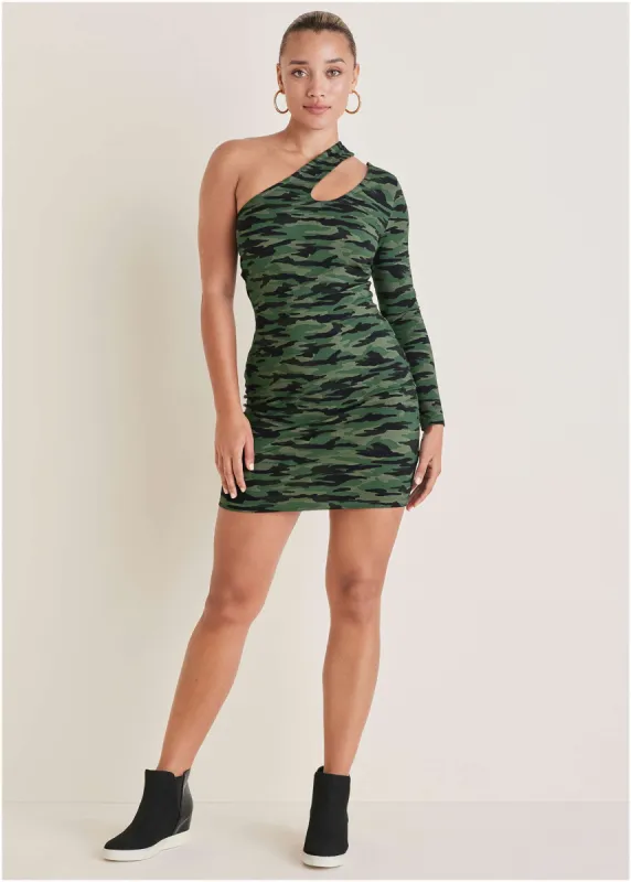 One-Shoulder Cutout Mini Dress - Rebel Camo sold by VENUS