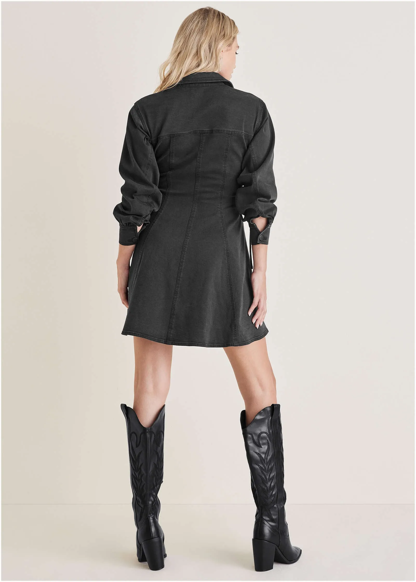 Lace-Up Denim Mini Dress - Black Wash sold by VENUS product image thumbnail 2