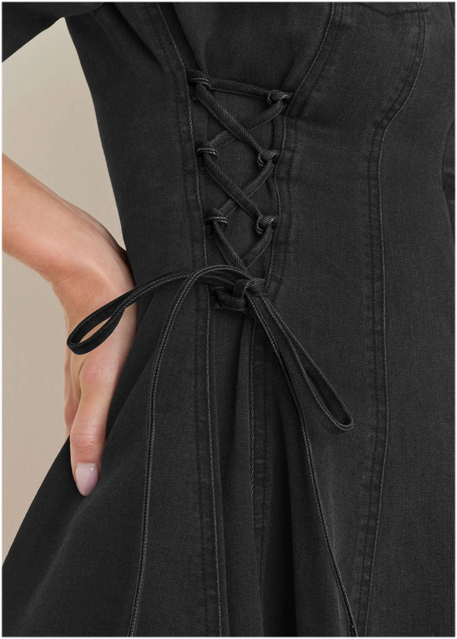 Lace-Up Denim Mini Dress - Black Wash sold by VENUS product image thumbnail 4
