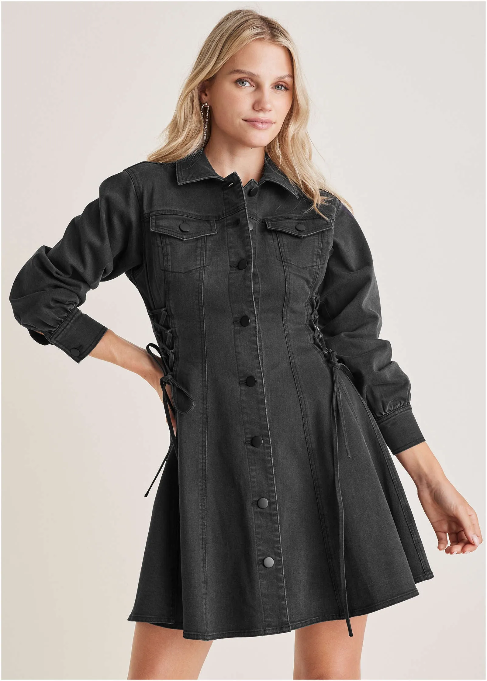 Lace-Up Denim Mini Dress - Black Wash sold by VENUS product image thumbnail 3