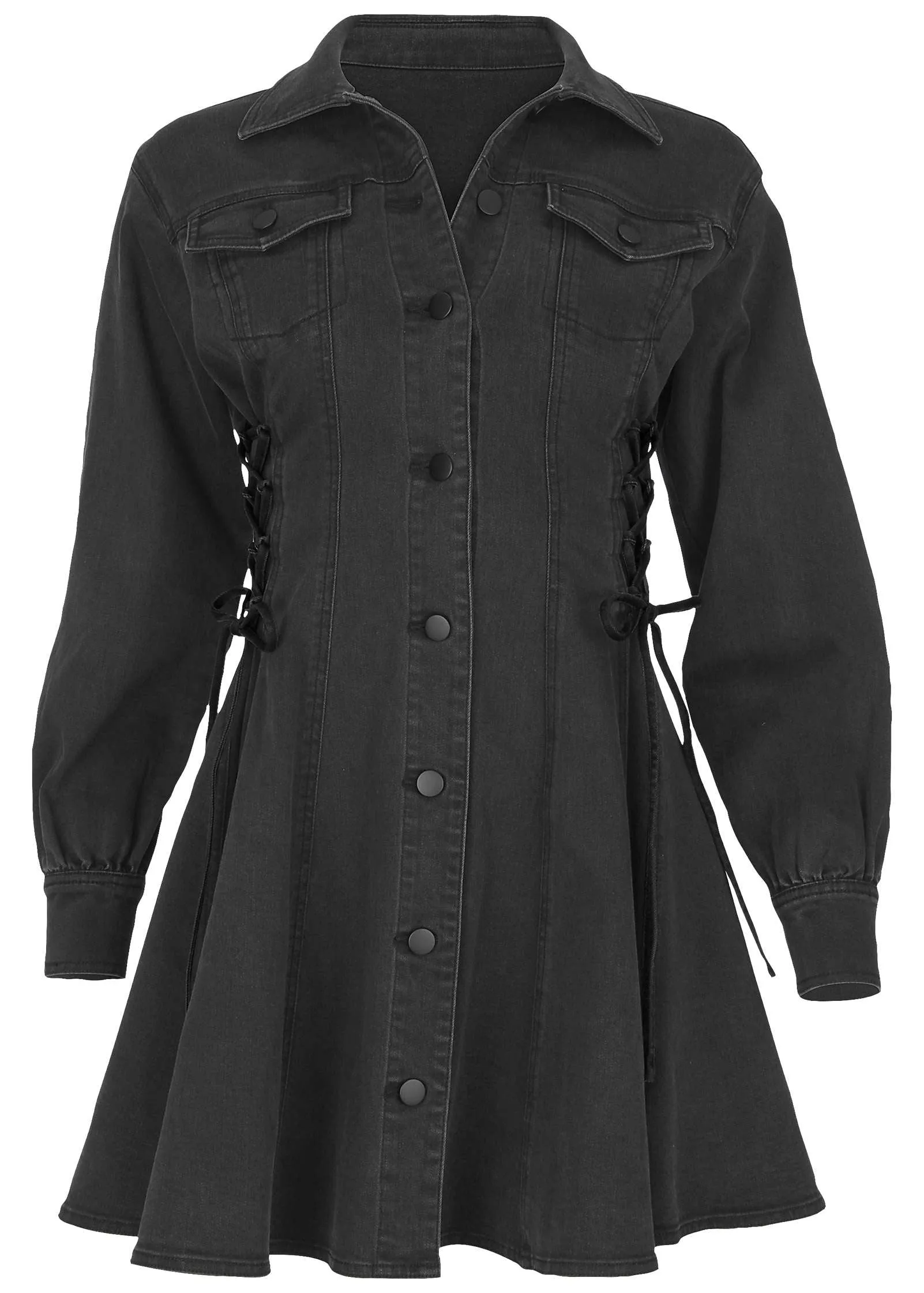 Lace-Up Denim Mini Dress - Black Wash sold by VENUS product image thumbnail 5