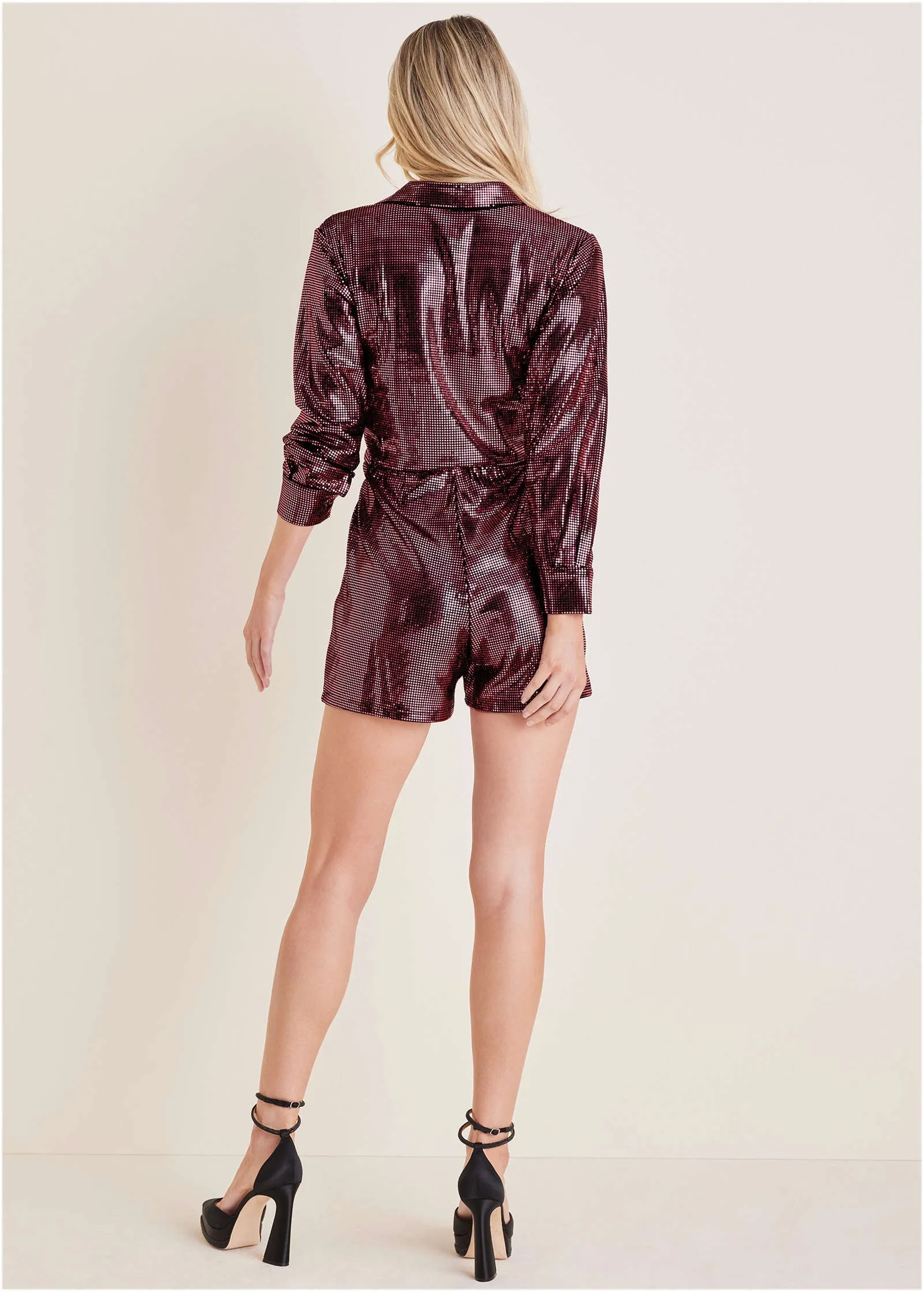 Tie Waist Sequin Romper - Black & Pink sold by VENUS product image thumbnail 2