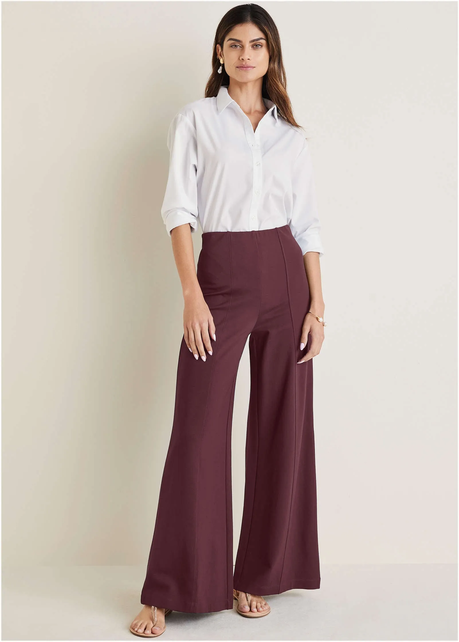 Smoothing Ponte Wide-Leg Pants - Wine sold by VENUS