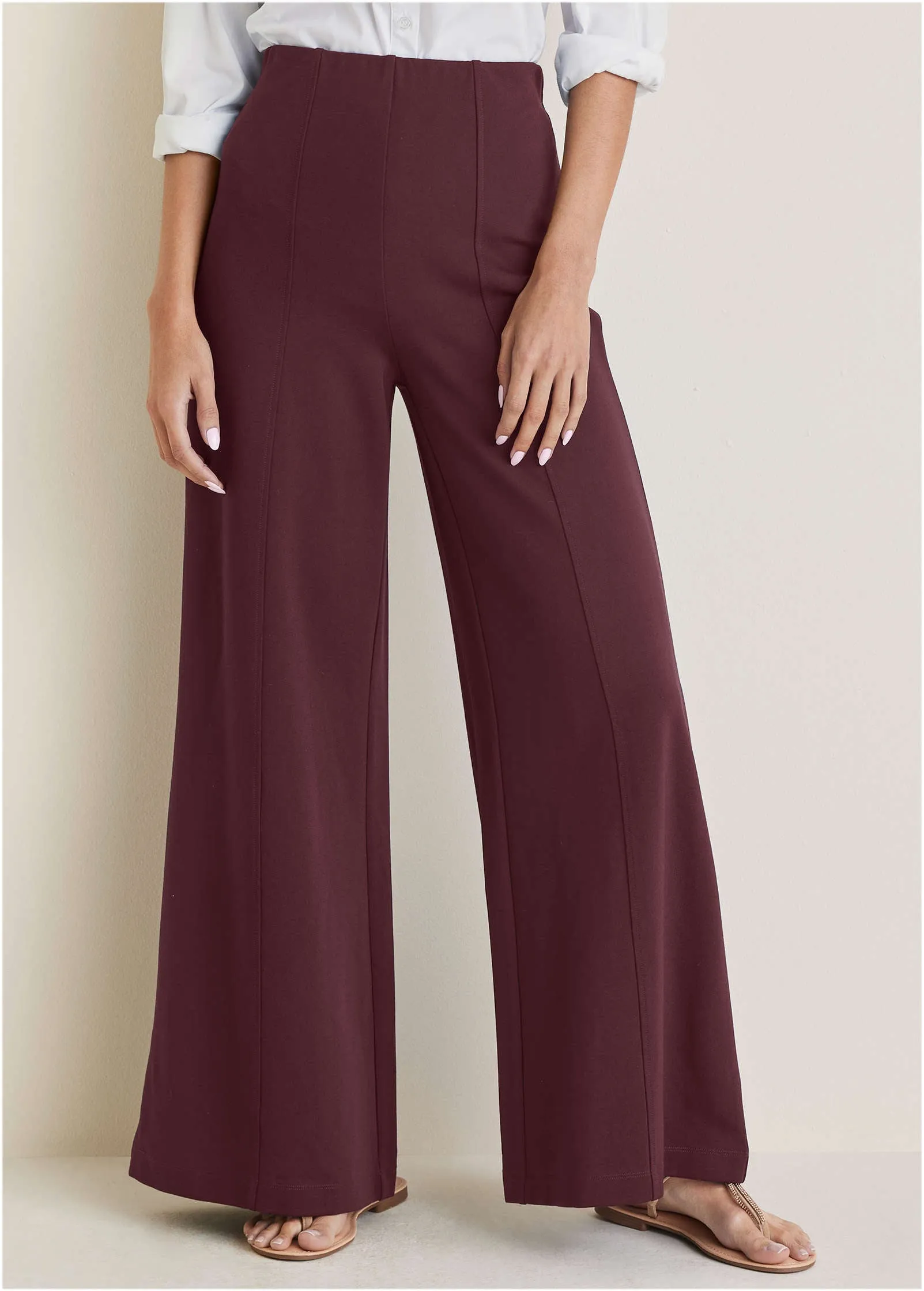 Smoothing Ponte Wide-Leg Pants - Wine sold by VENUS product image thumbnail 2