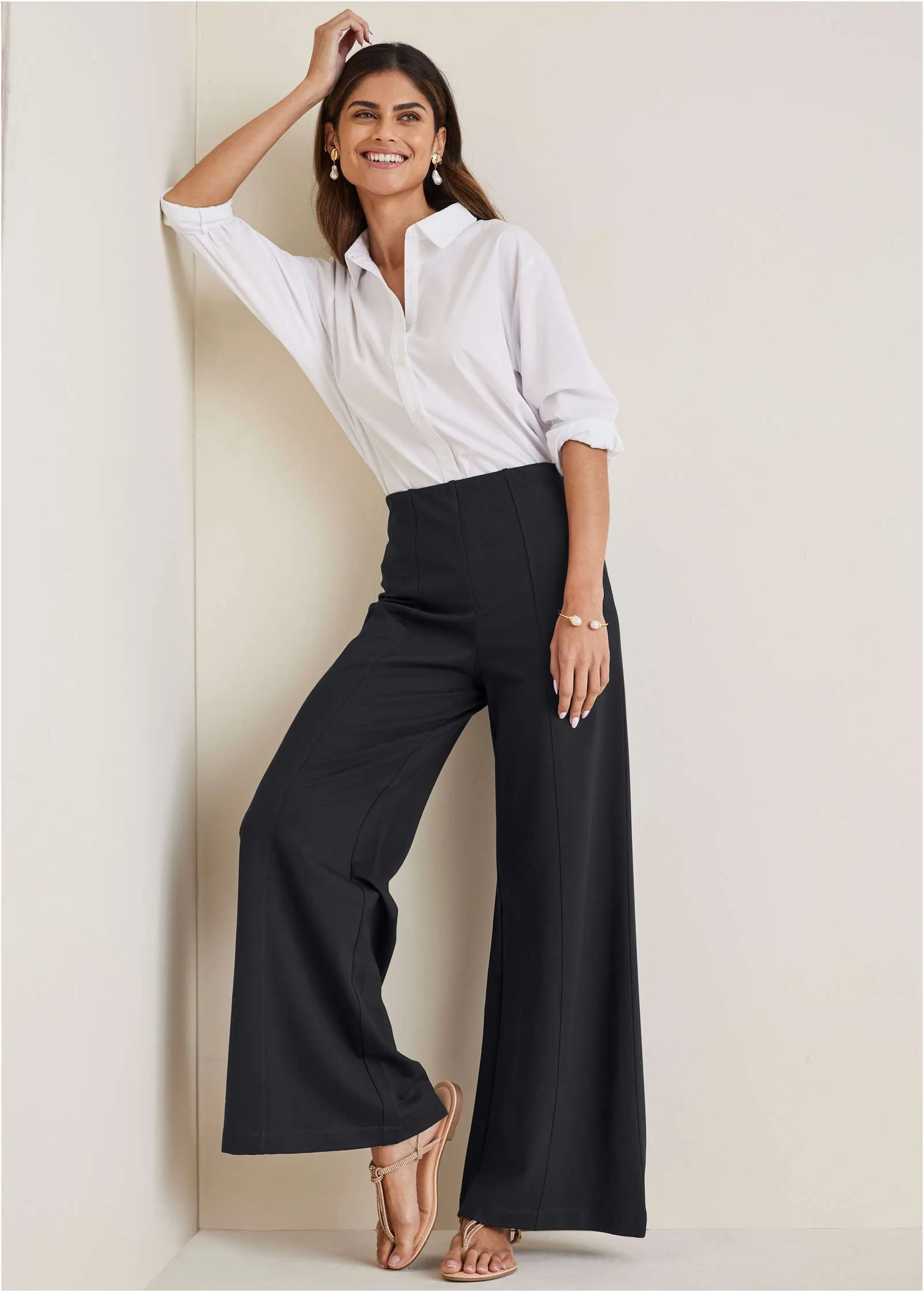 Smoothing Ponte Wide-Leg Pants - Black sold by VENUS