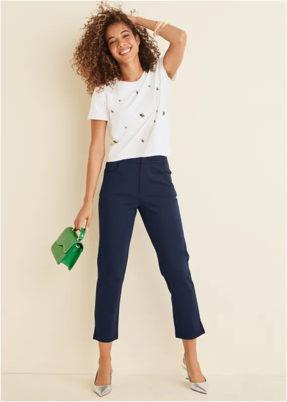 Smoothing Ponte Straight Leg Pants - Navy sold by VENUS