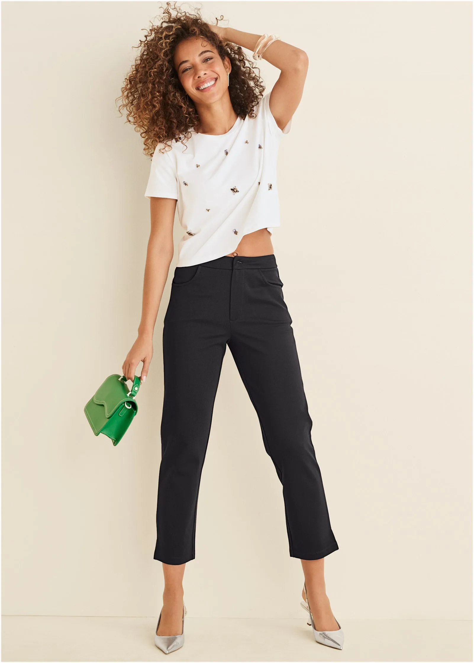 Smoothing Ponte Straight Leg Pants - Black sold by VENUS