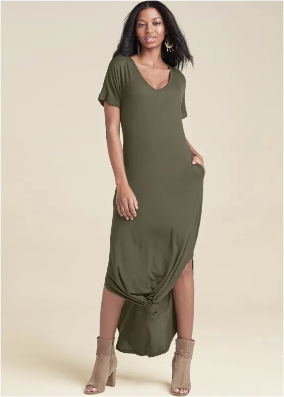 Casual T-Shirt Maxi Dress - Olive sold by VENUS