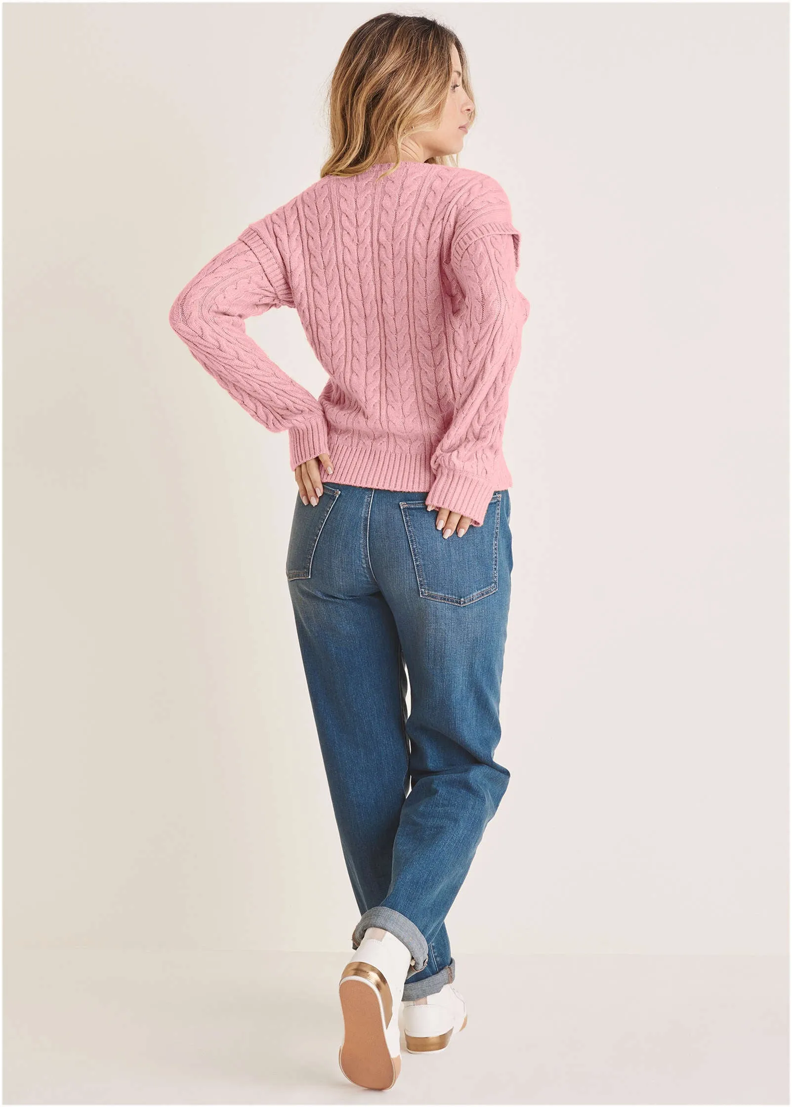 Cable Knit Cut-Out Sweater - Bleached Mauve sold by VENUS product image thumbnail 2