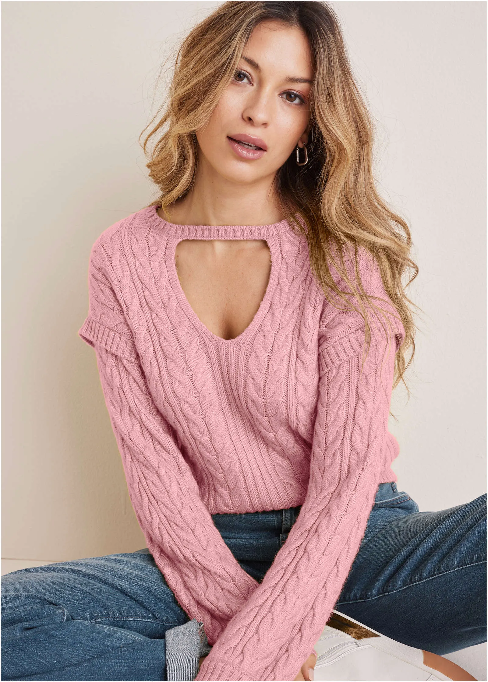 Cable Knit Cut-Out Sweater - Bleached Mauve sold by VENUS product image thumbnail 3