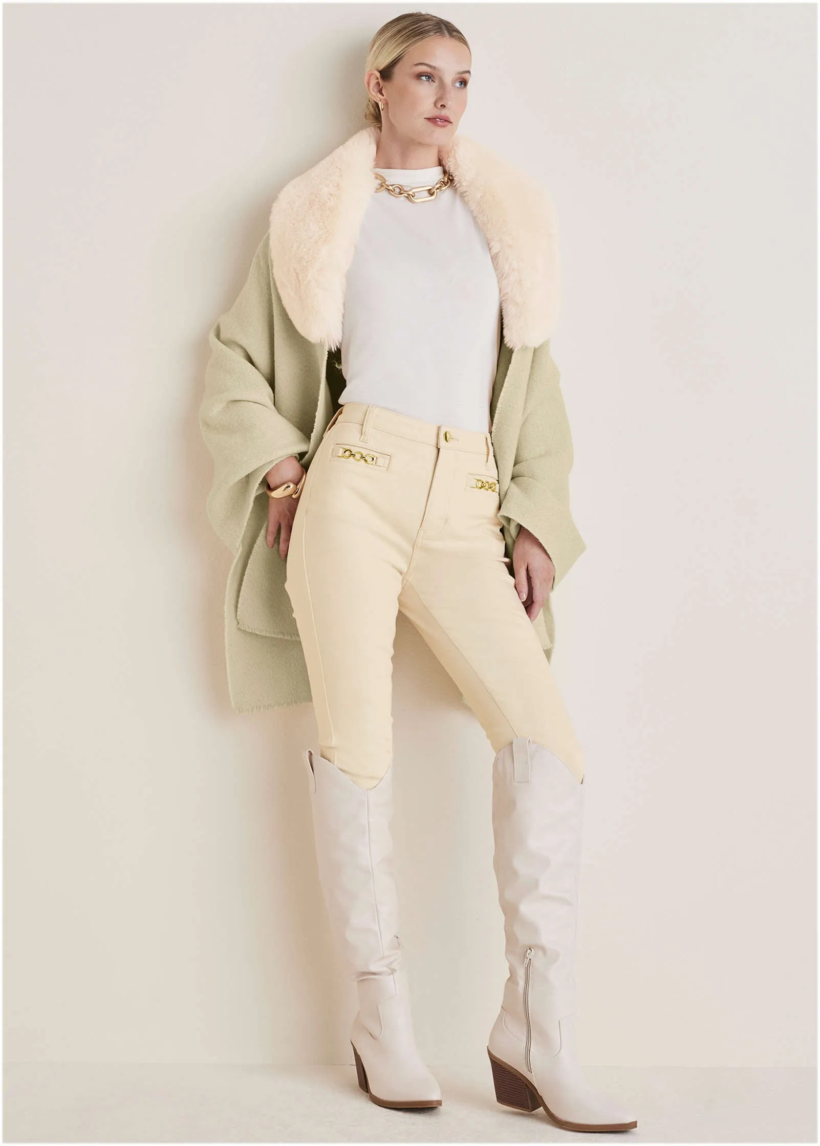 Faux-Fur Trim Wrap - Cream sold by VENUS product image thumbnail 4