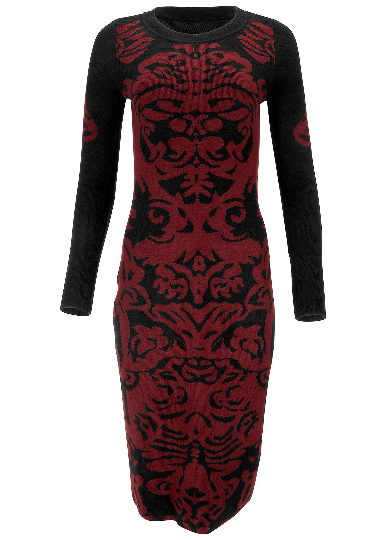 Printed Midi Sweater Dress - Black & Wine sold by VENUS product image thumbnail 4