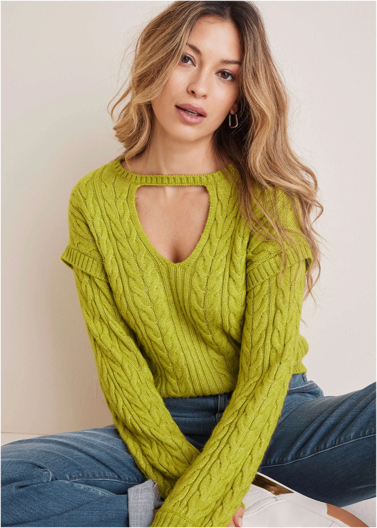 Cable Knit Cut-Out Sweater - Lentil Sprout sold by VENUS product image thumbnail 3