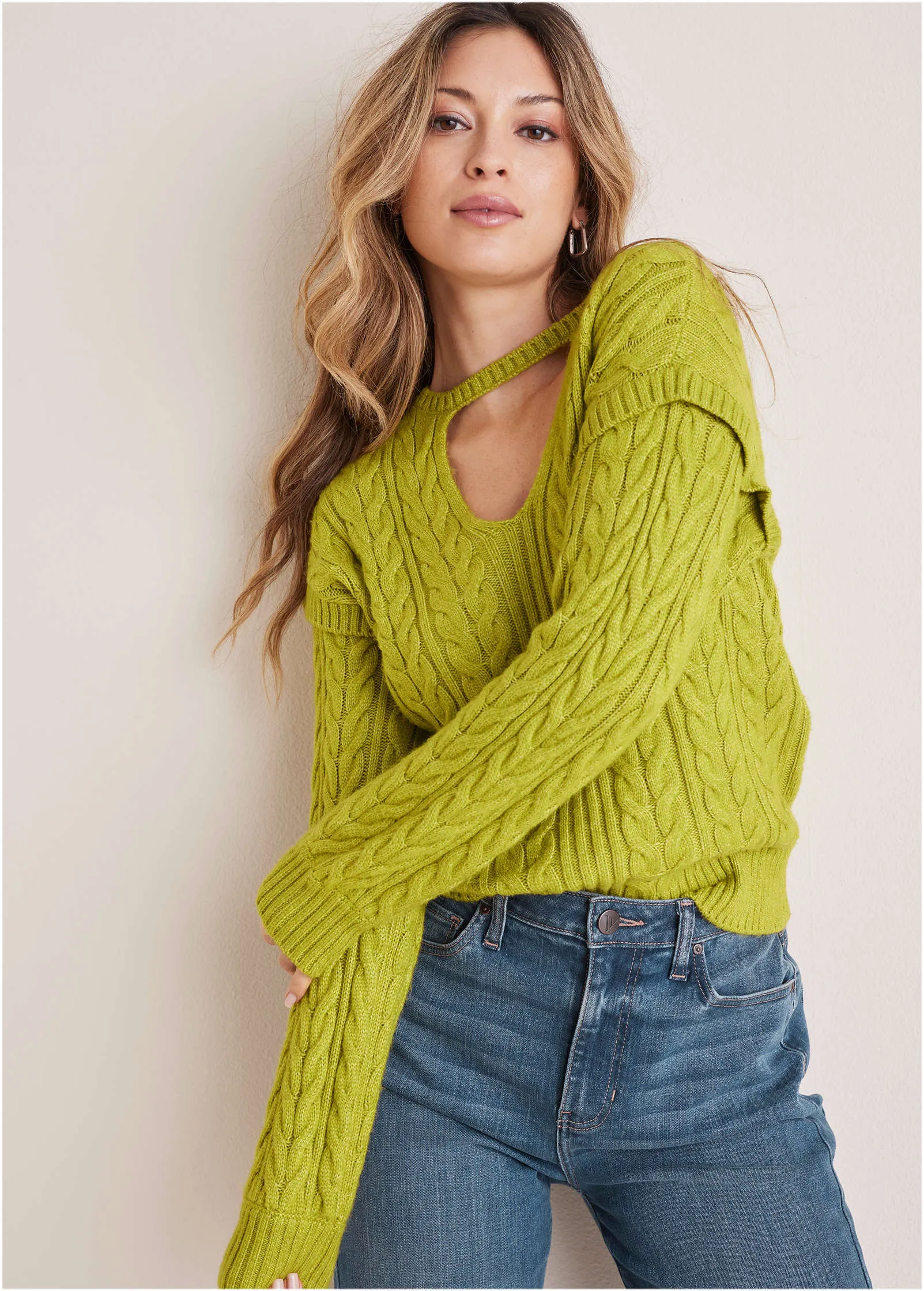 Cable Knit Cut-Out Sweater - Lentil Sprout sold by VENUS