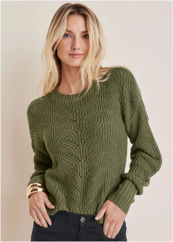 Textured Crewneck Sweater - Loden Green sold by VENUS