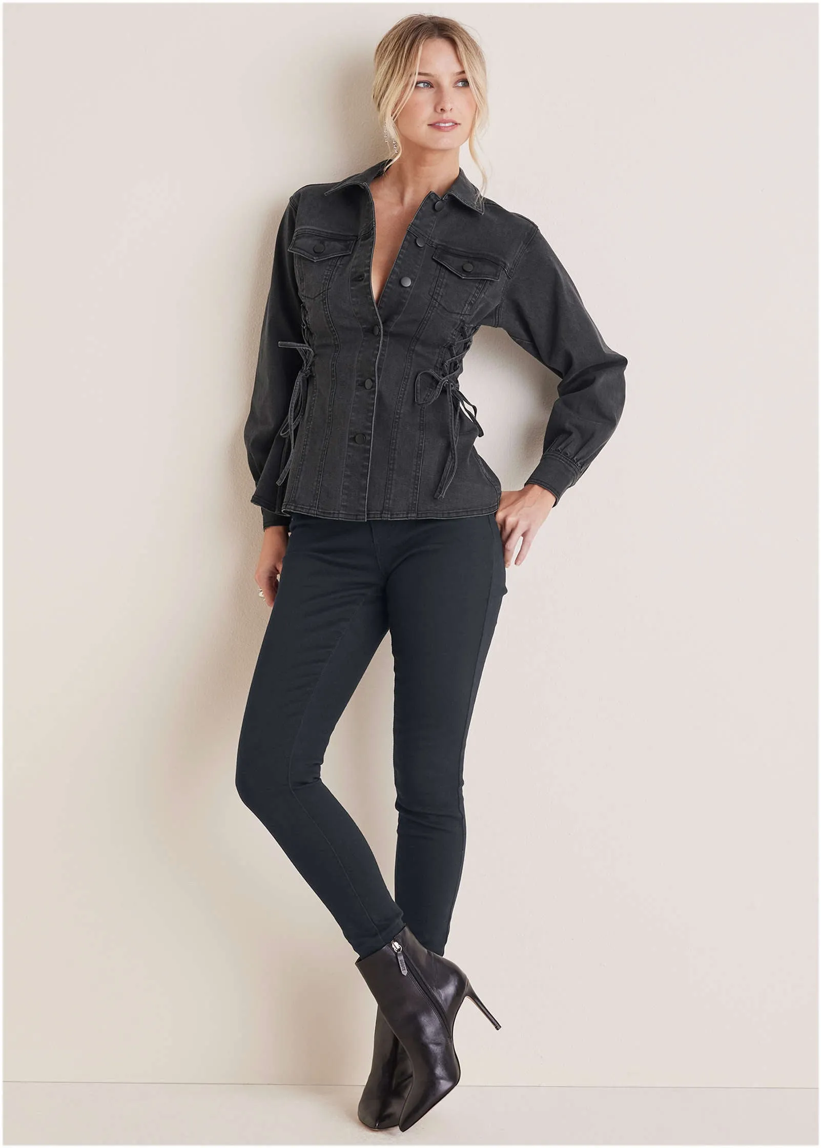 Lace Up Denim Jacket - Black Wash sold by VENUS product image thumbnail 3