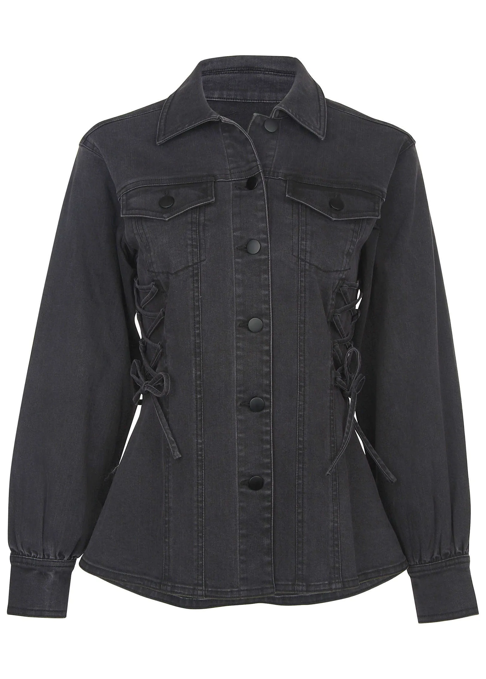 Lace Up Denim Jacket - Black Wash sold by VENUS product image thumbnail 5