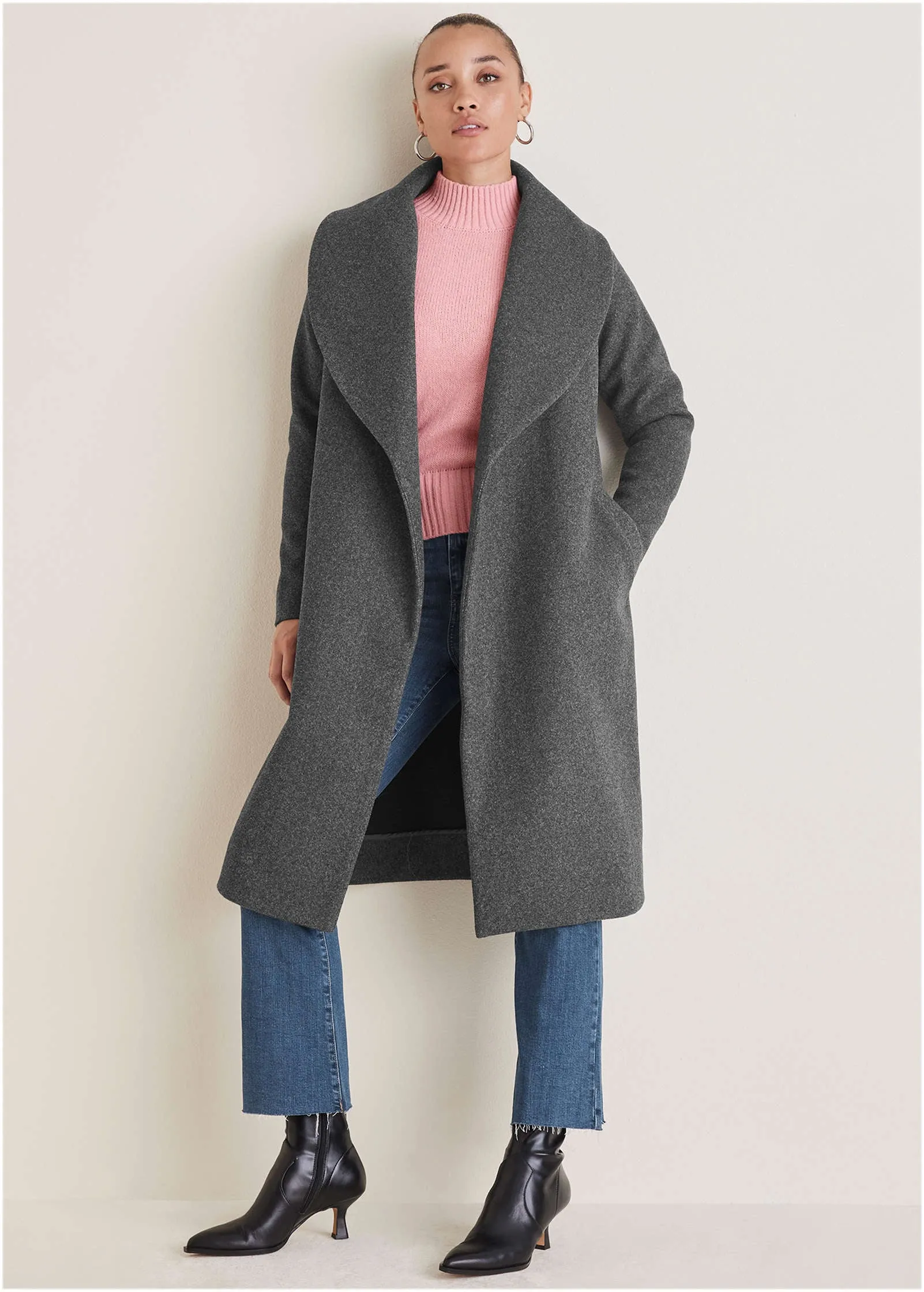Robe Wrap Coat - Dark Heather Grey sold by VENUS