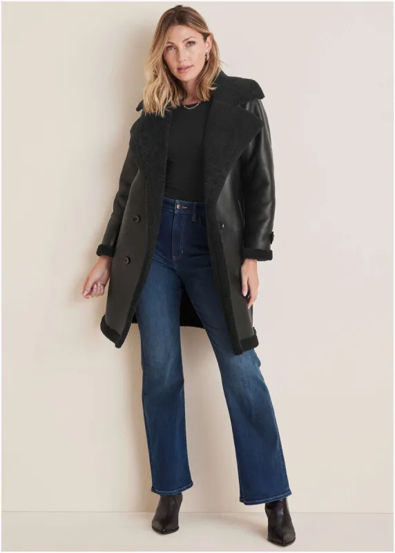 Shearling Long Coat - Black sold by VENUS