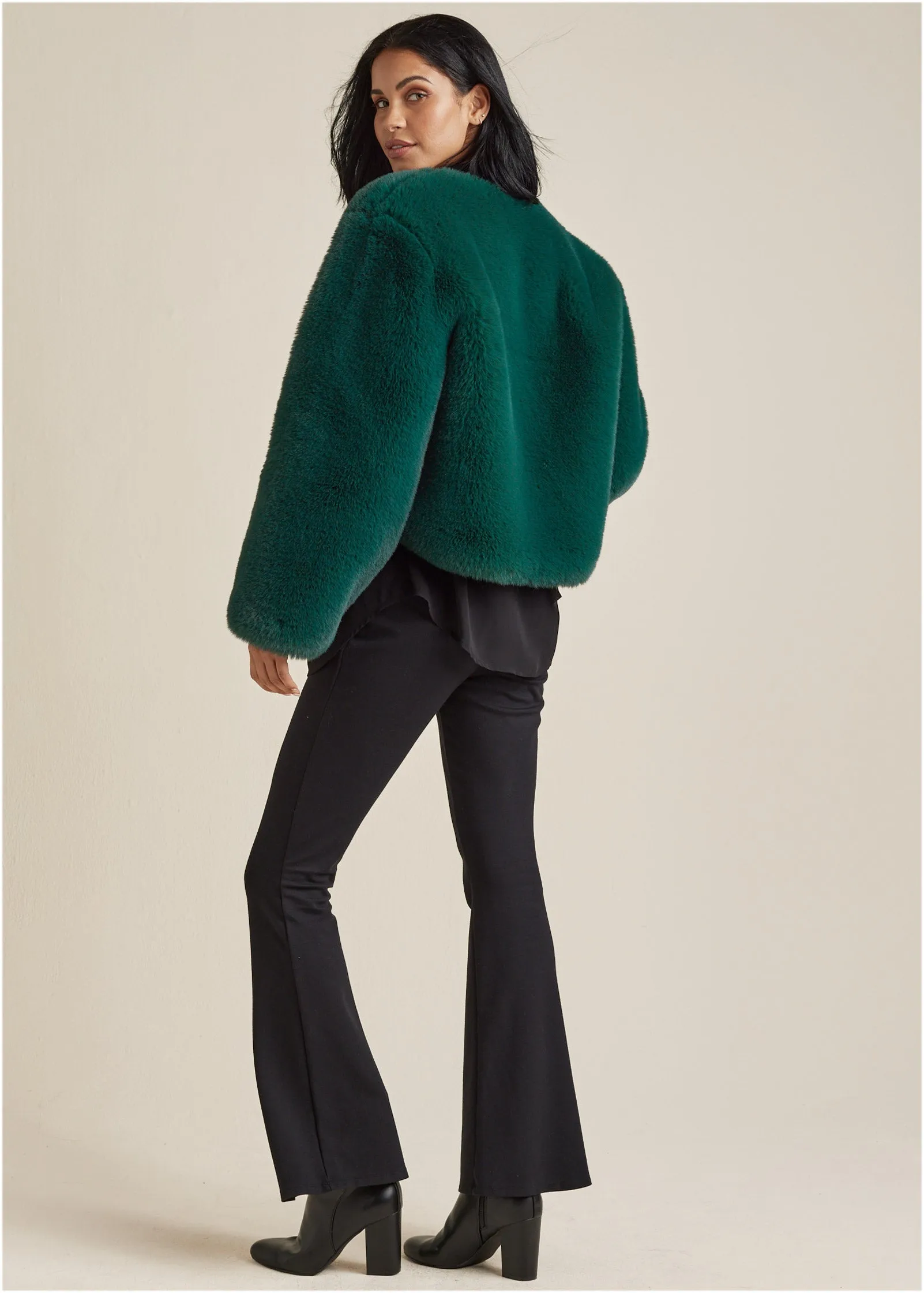 Cropped Faux Fur Coat - Green sold by VENUS product image thumbnail 2