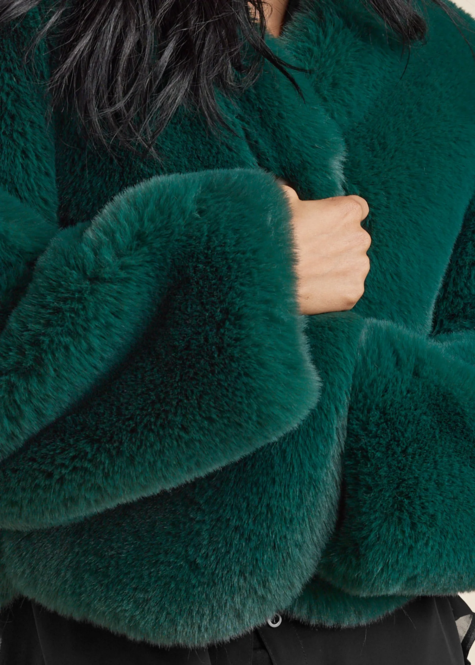 Cropped Faux Fur Coat - Green sold by VENUS product image thumbnail 3