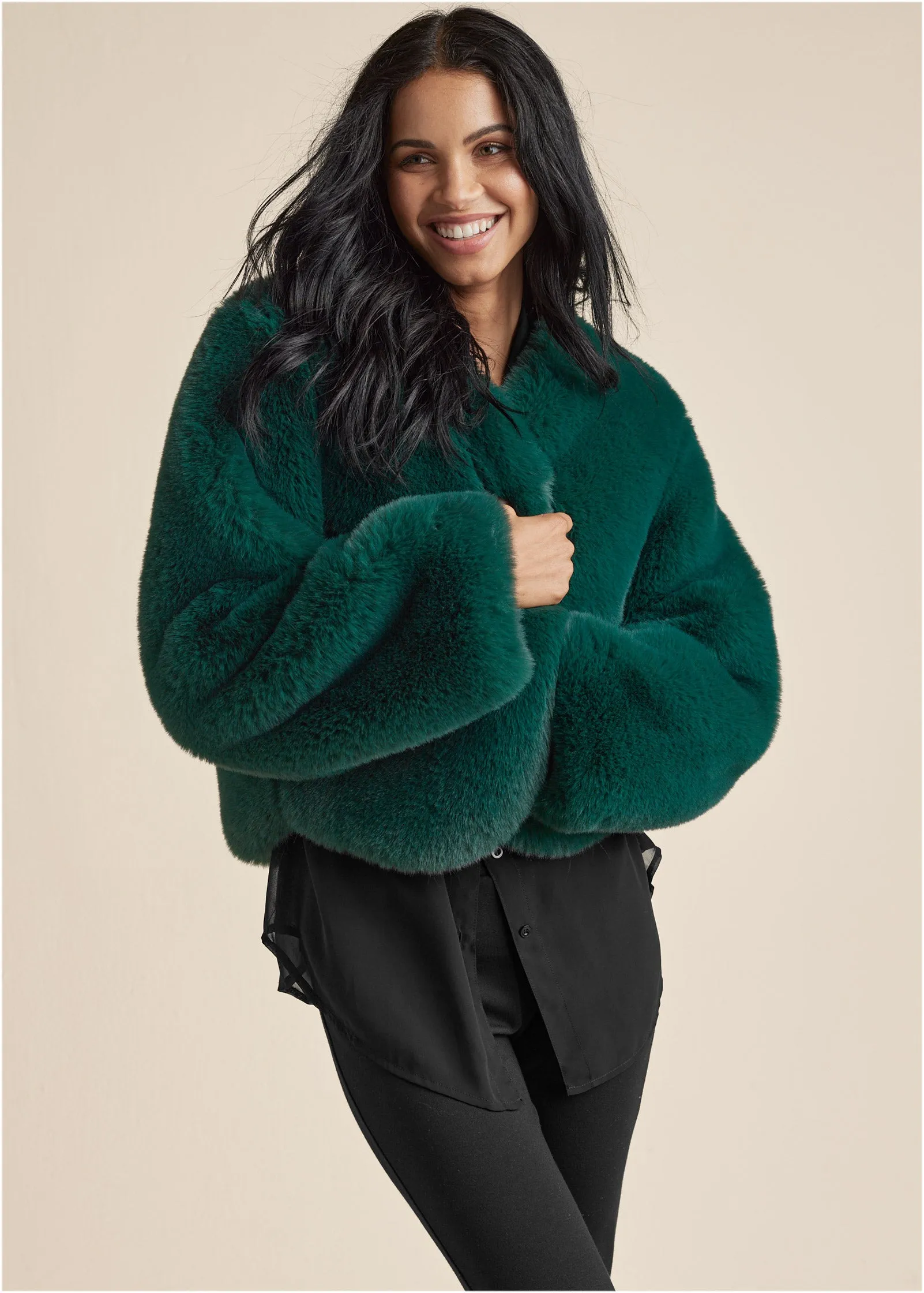 Cropped Faux Fur Coat - Green sold by VENUS