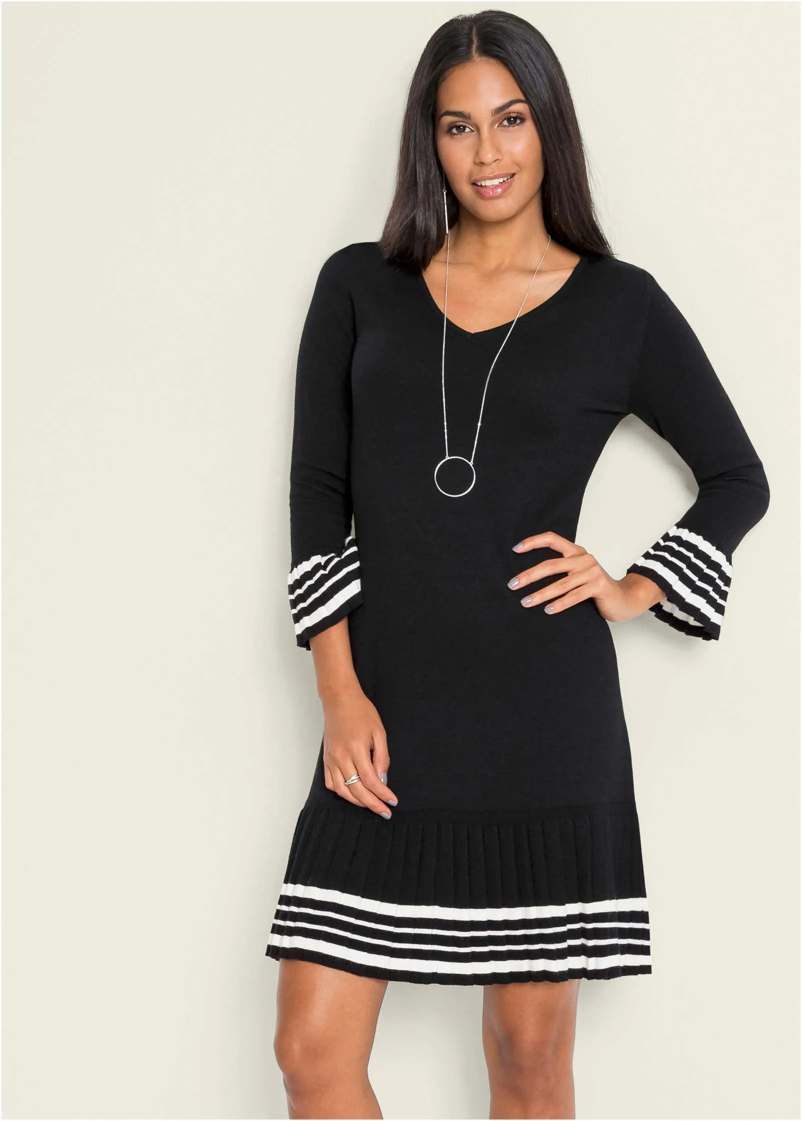 Stripe Sleeve Dress - Black & White sold by VENUS