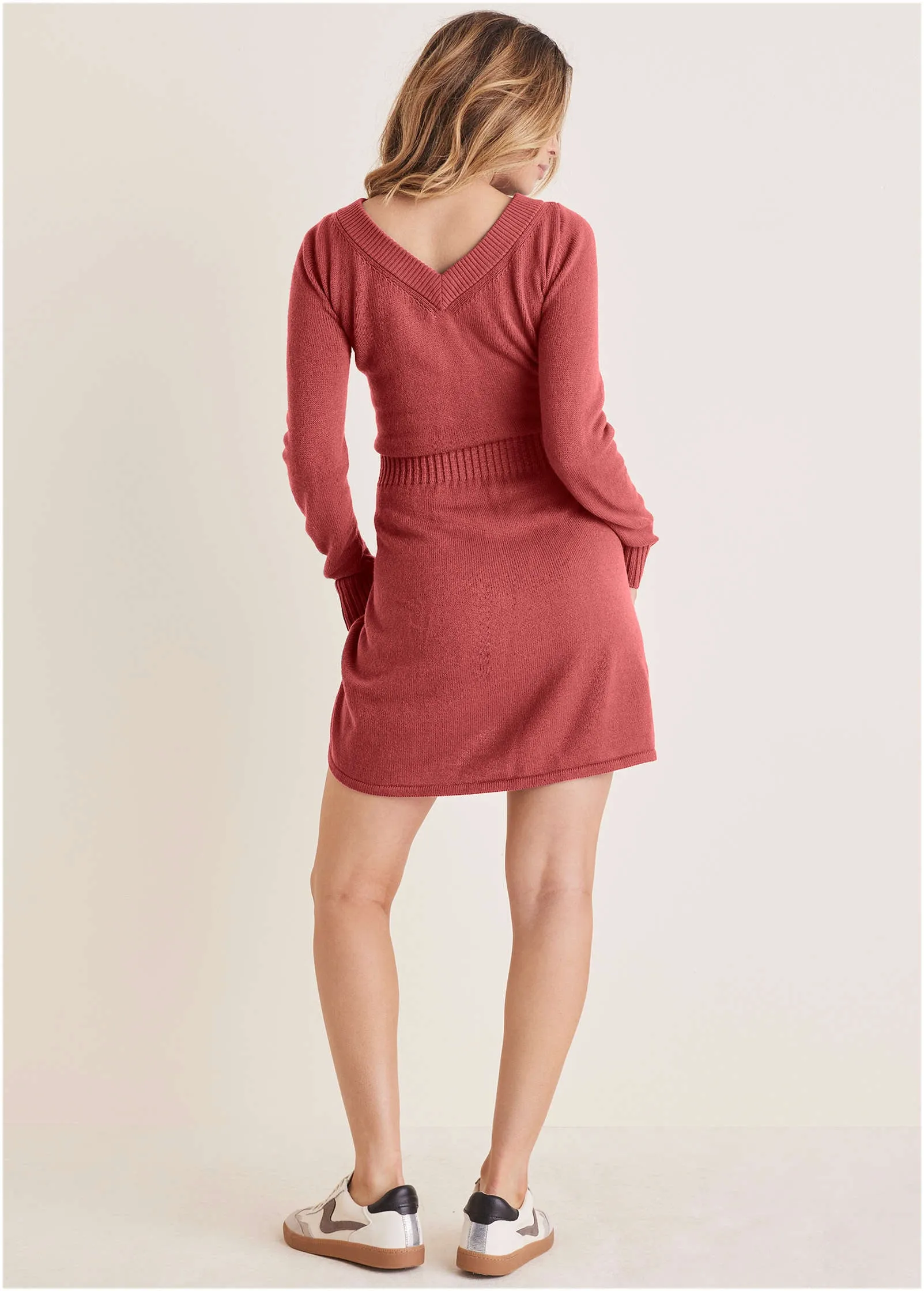 V-Neck Mini Sweater Dress - Mineral Red sold by VENUS product image thumbnail 2