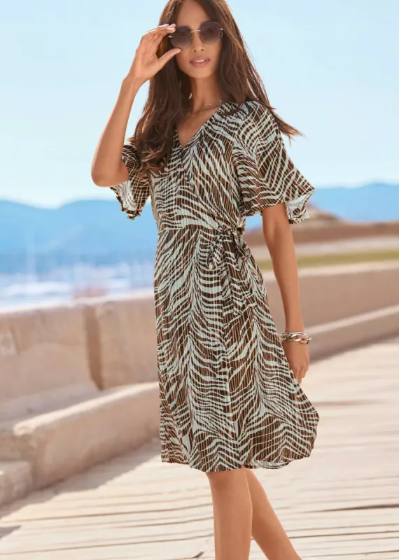 Flutter Sleeve Dress - Brown Multi sold by VENUS