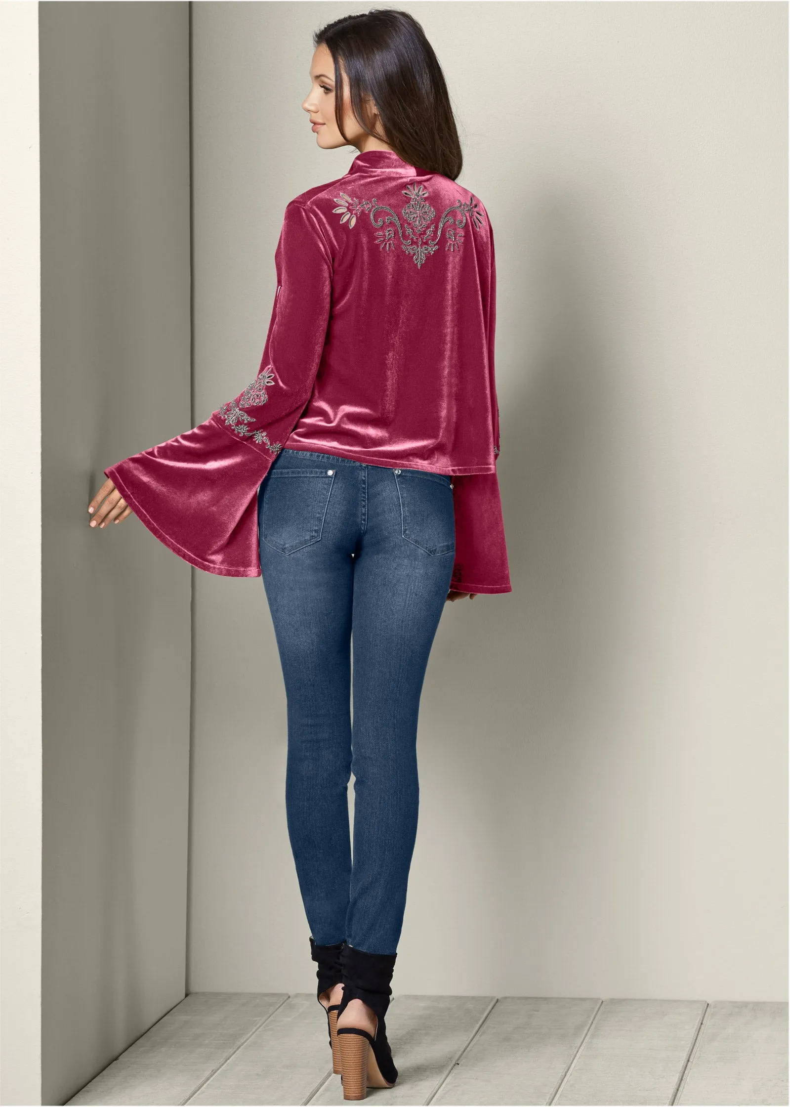 Embellished Velvet Jacket - Berry sold by VENUS product image thumbnail 3