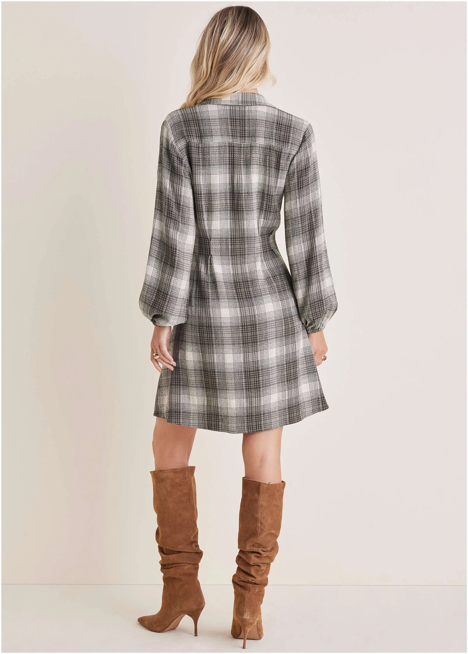 Brushed Plaid Dress - White & Black sold by VENUS product image thumbnail 2