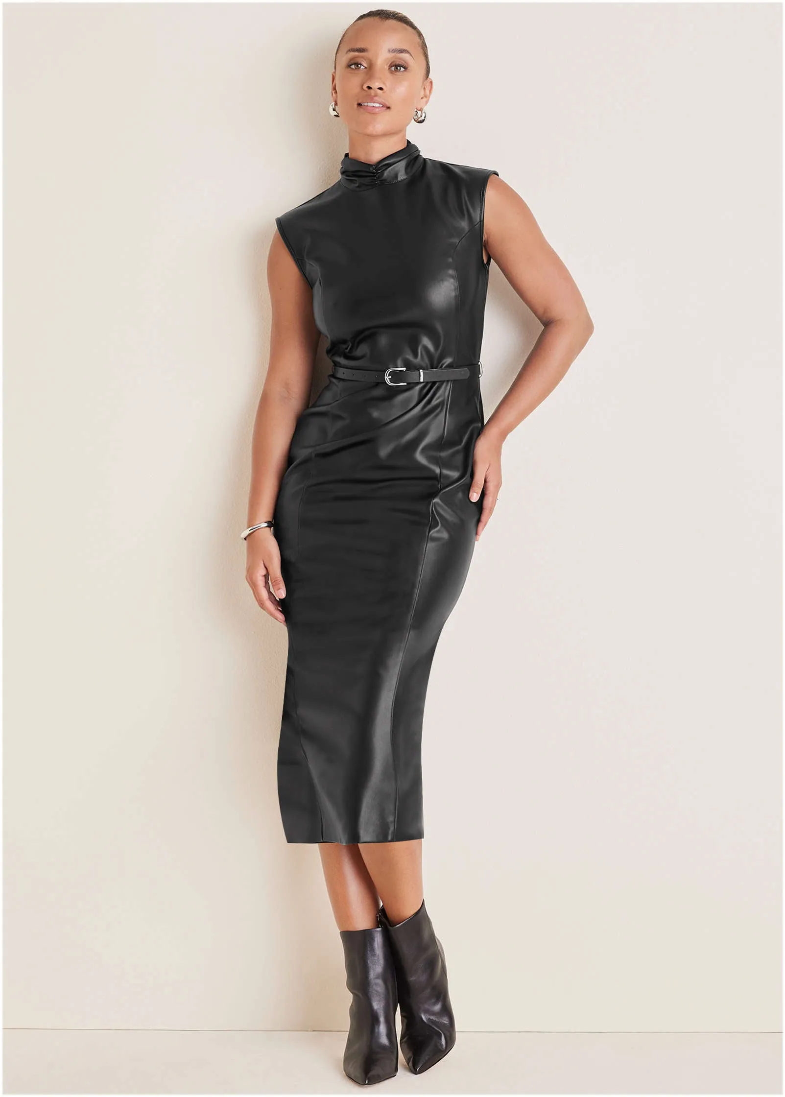 Faux Leather Dress - Black sold by VENUS product image thumbnail 3