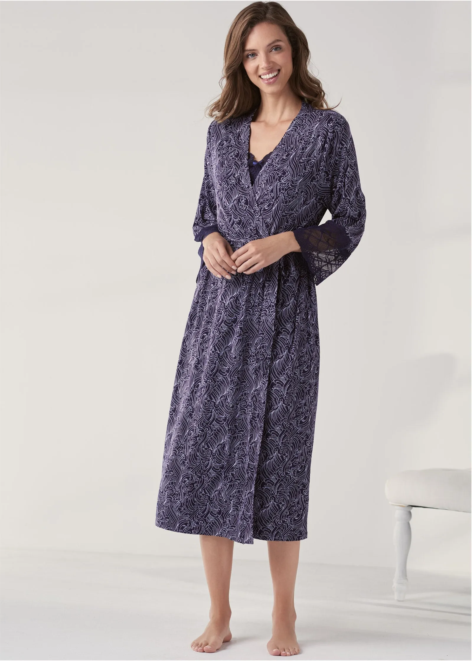 Long Sleep Robe - Navy Multi sold by VENUS