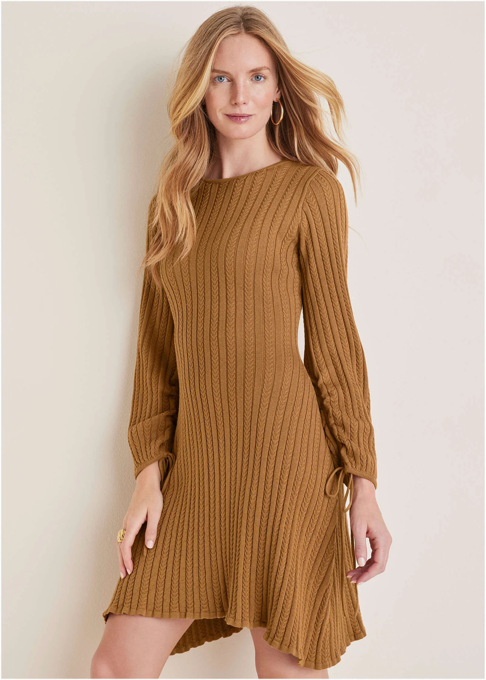 Tie Detail Mini Sweater Dress - Hazelnut sold by VENUS