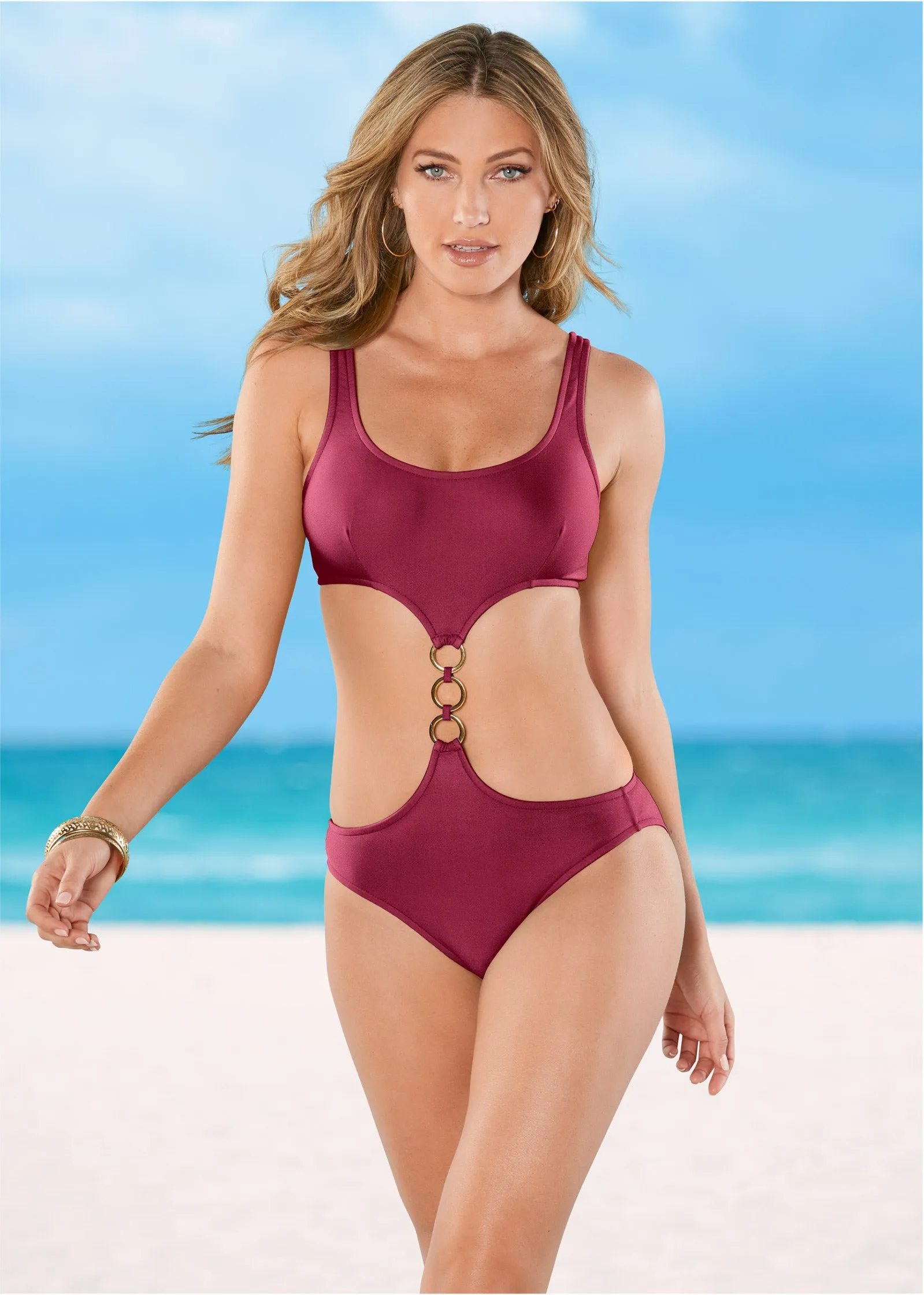 Three Ring Monokini - Dark Ruby Shine sold by VENUS