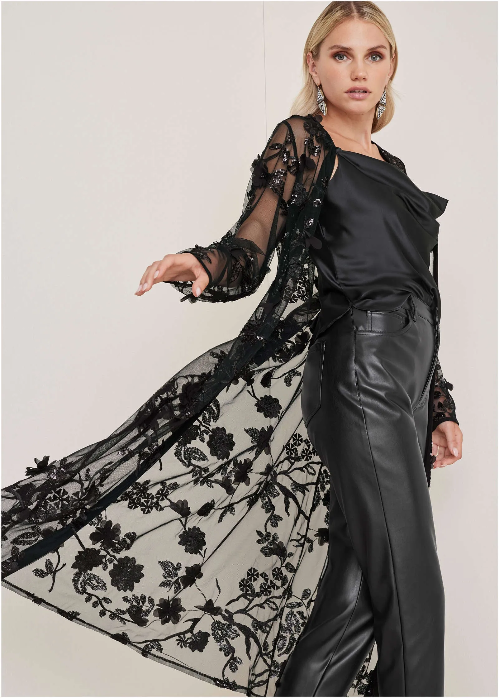 Beaded Lace Long Jacket - Black sold by VENUS product image thumbnail 3