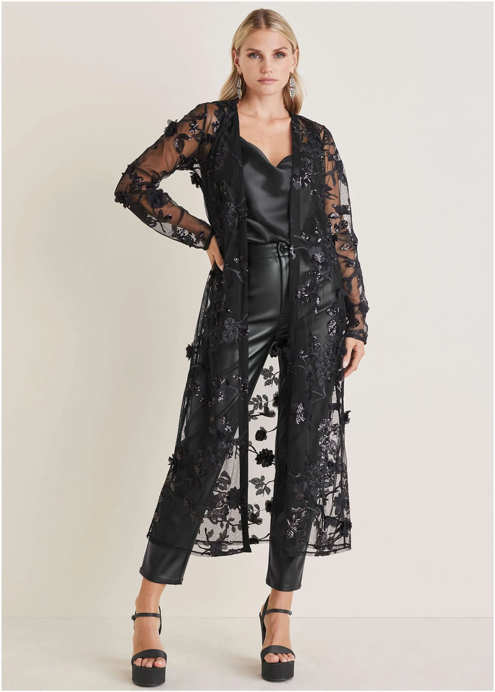 Beaded Lace Long Jacket - Black sold by VENUS