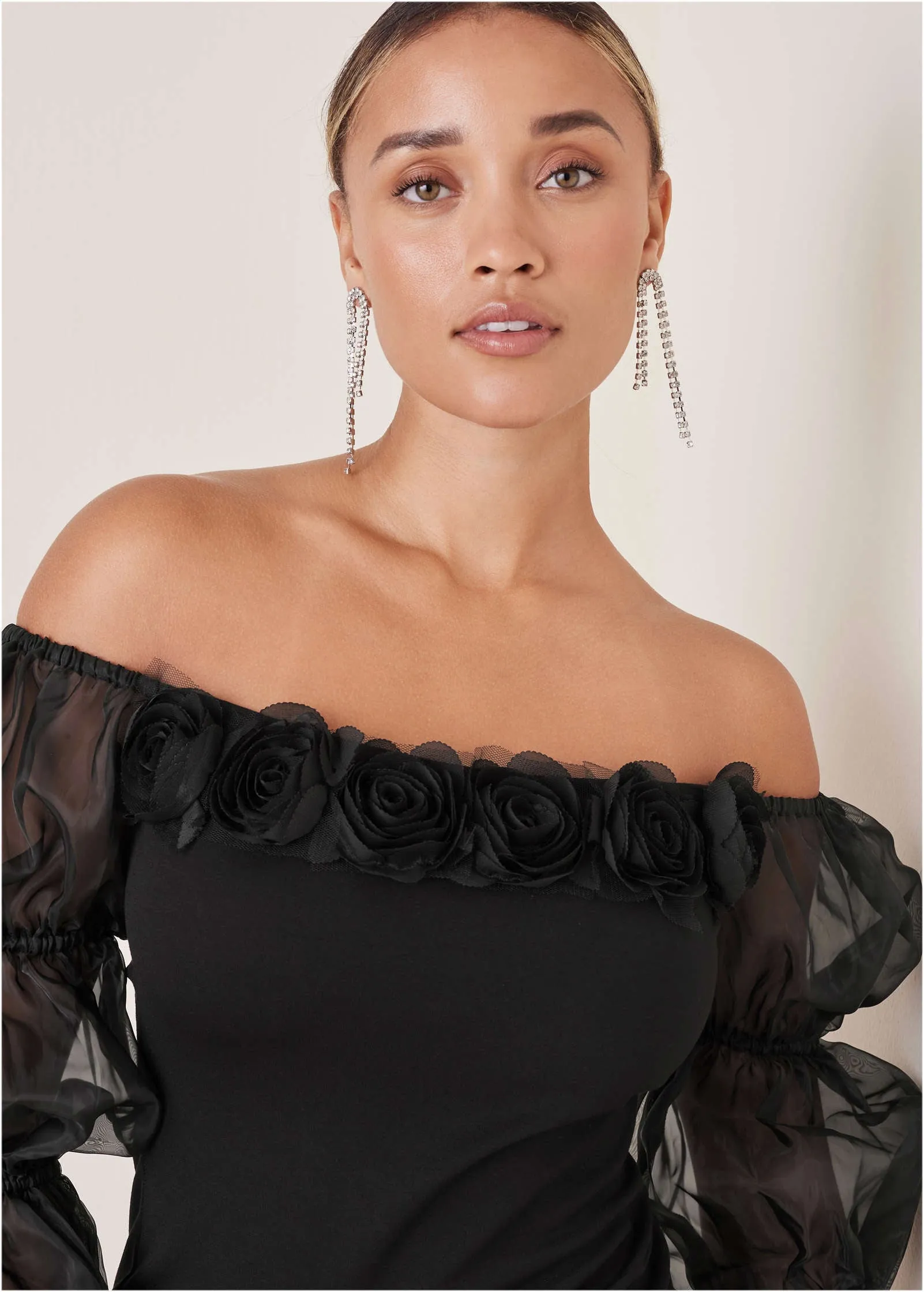 Rosette Puff-Sleeve Top - Black sold by VENUS product image thumbnail 5