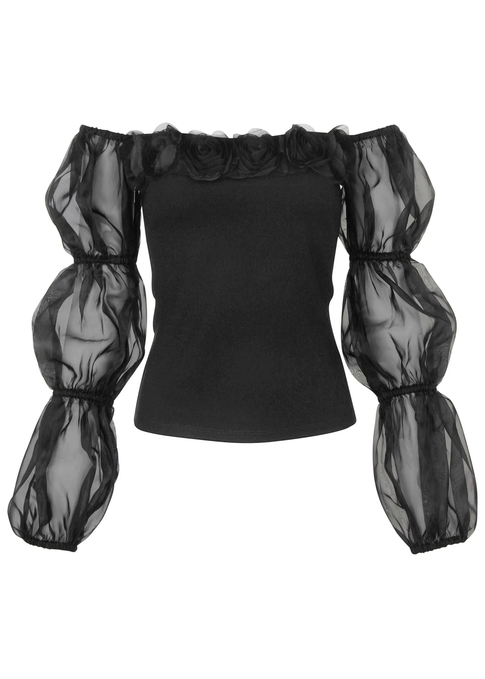 Rosette Puff-Sleeve Top - Black sold by VENUS product image thumbnail 4