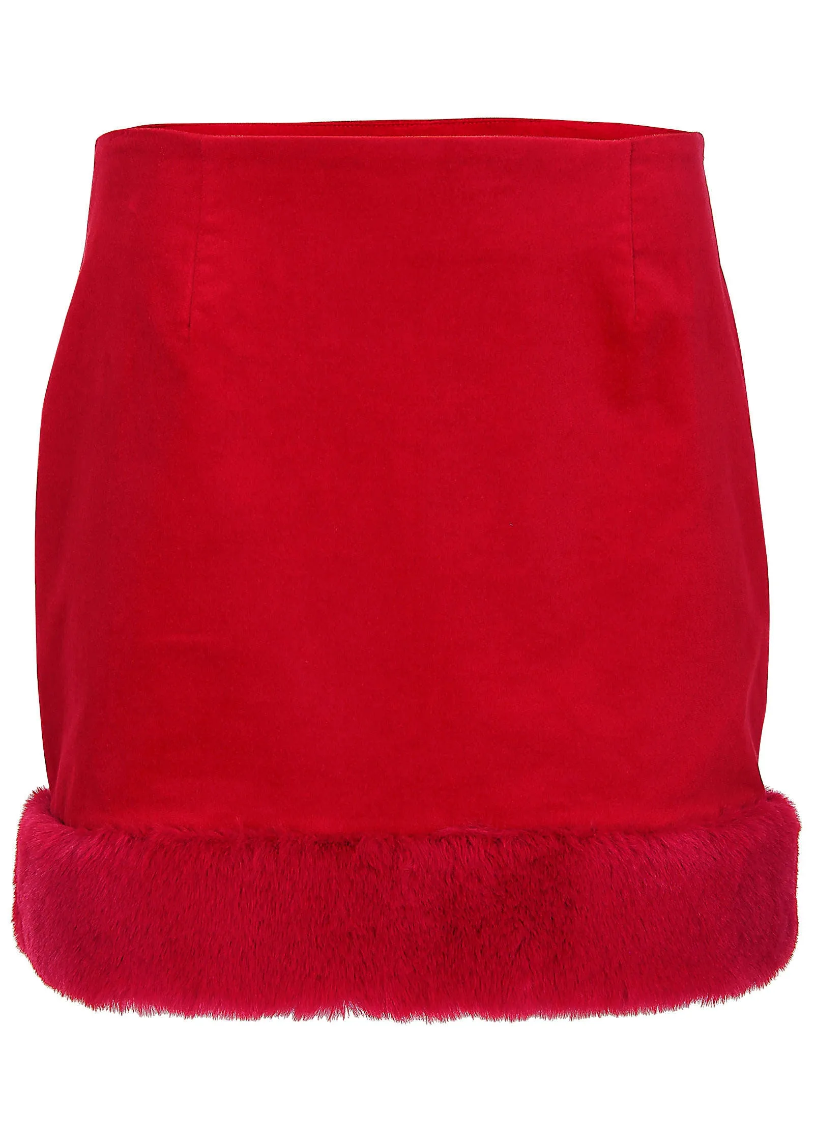 Faux Fur Trim Mini Skirt - Haute Red sold by VENUS product image thumbnail 5