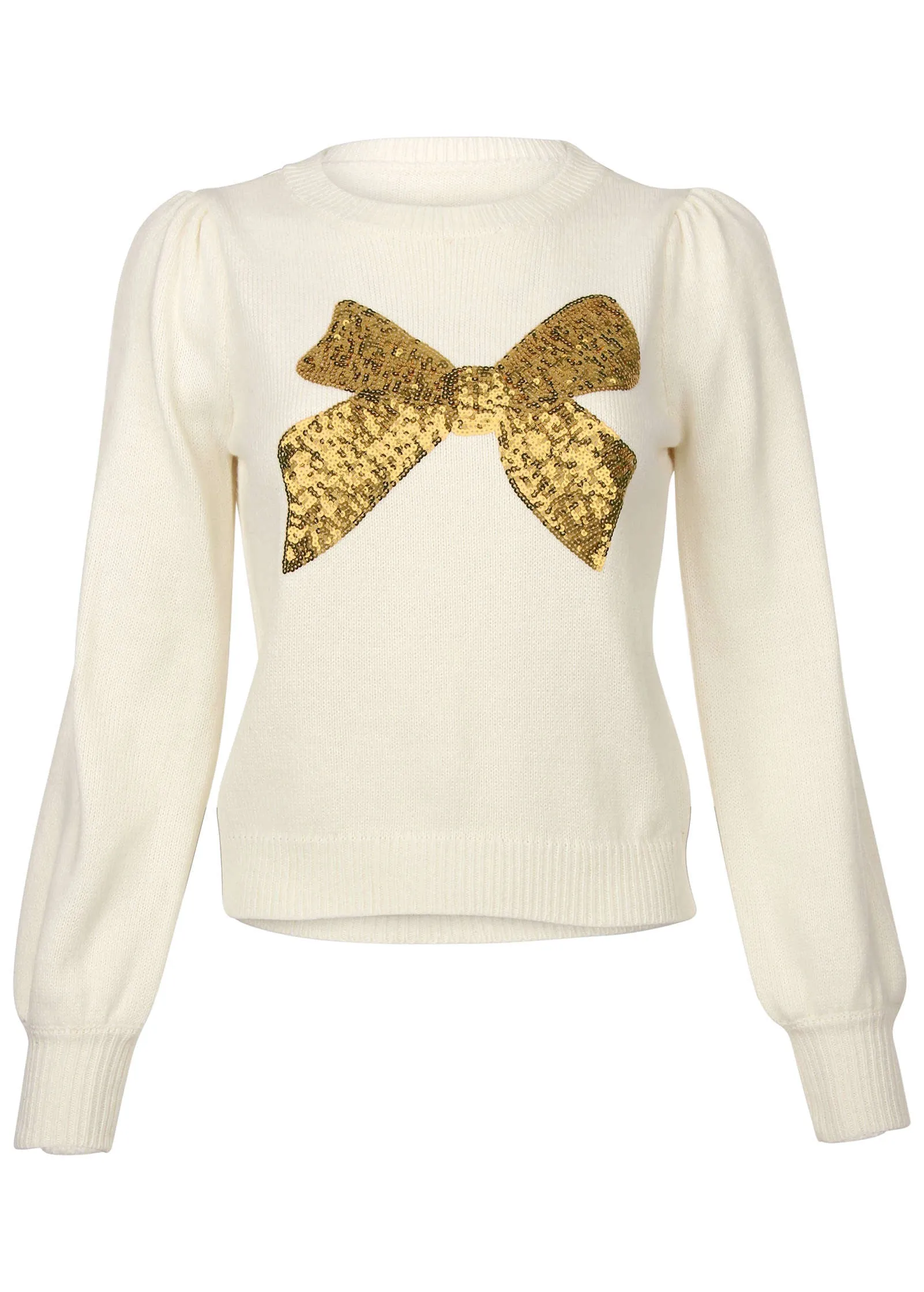 Sequin Puff-Sleeve Sweater - Off White sold by VENUS product image thumbnail 4