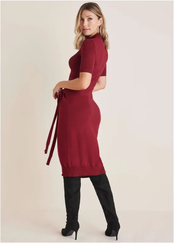 Tie Side Sweater Dress - Wine sold by VENUS