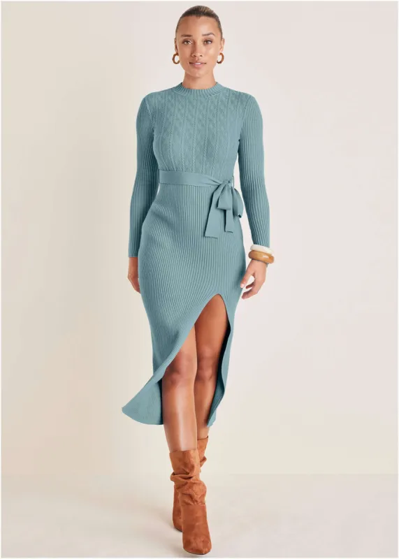 Belted Maxi Sweater Dress - Tourmaline sold by VENUS