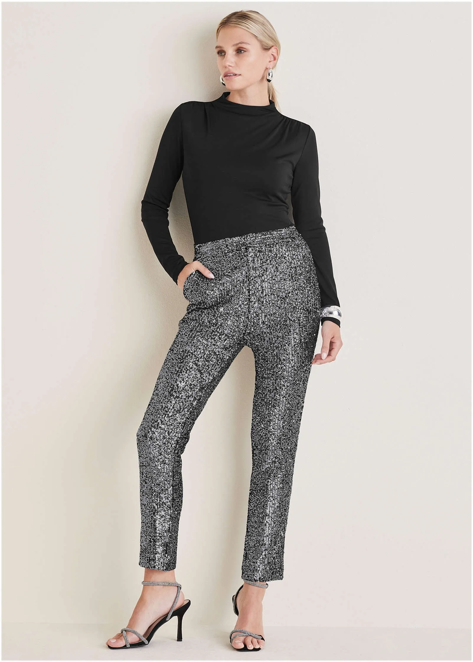 Sequin Straight Leg Pants - Silver sold by VENUS