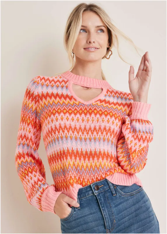 Fair Isle Mock Neck Sweater - Peach Dust sold by VENUS