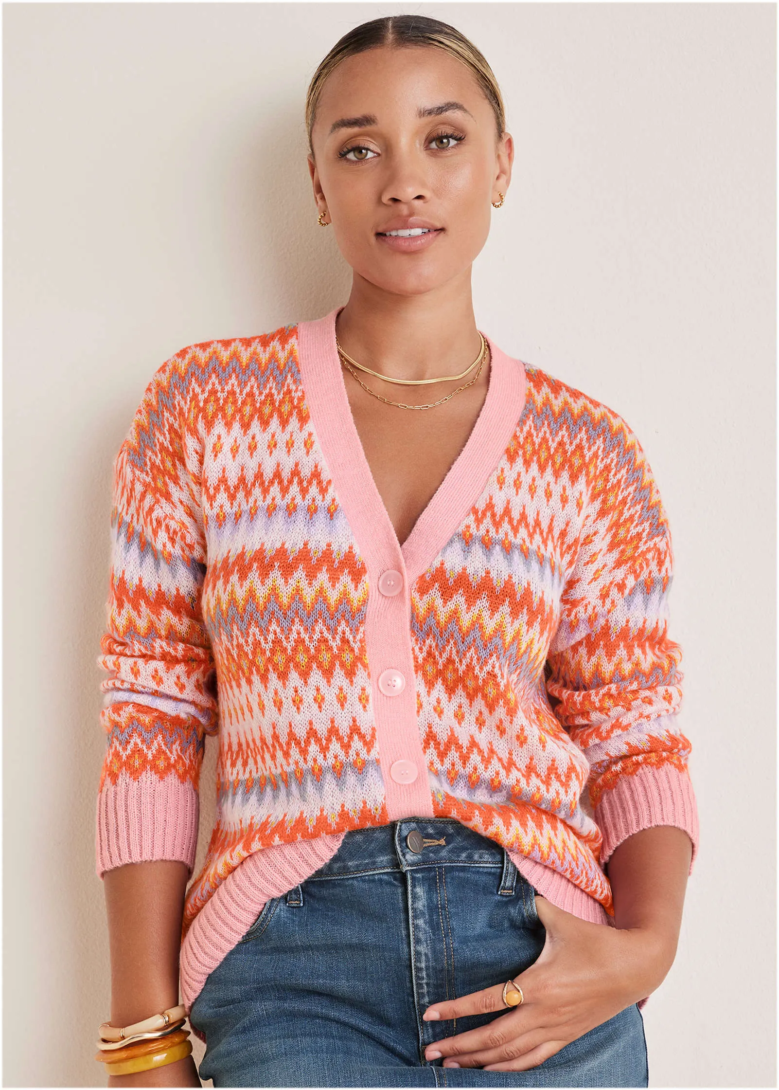 Fair Isle Cardigan - Peach Dust sold by VENUS