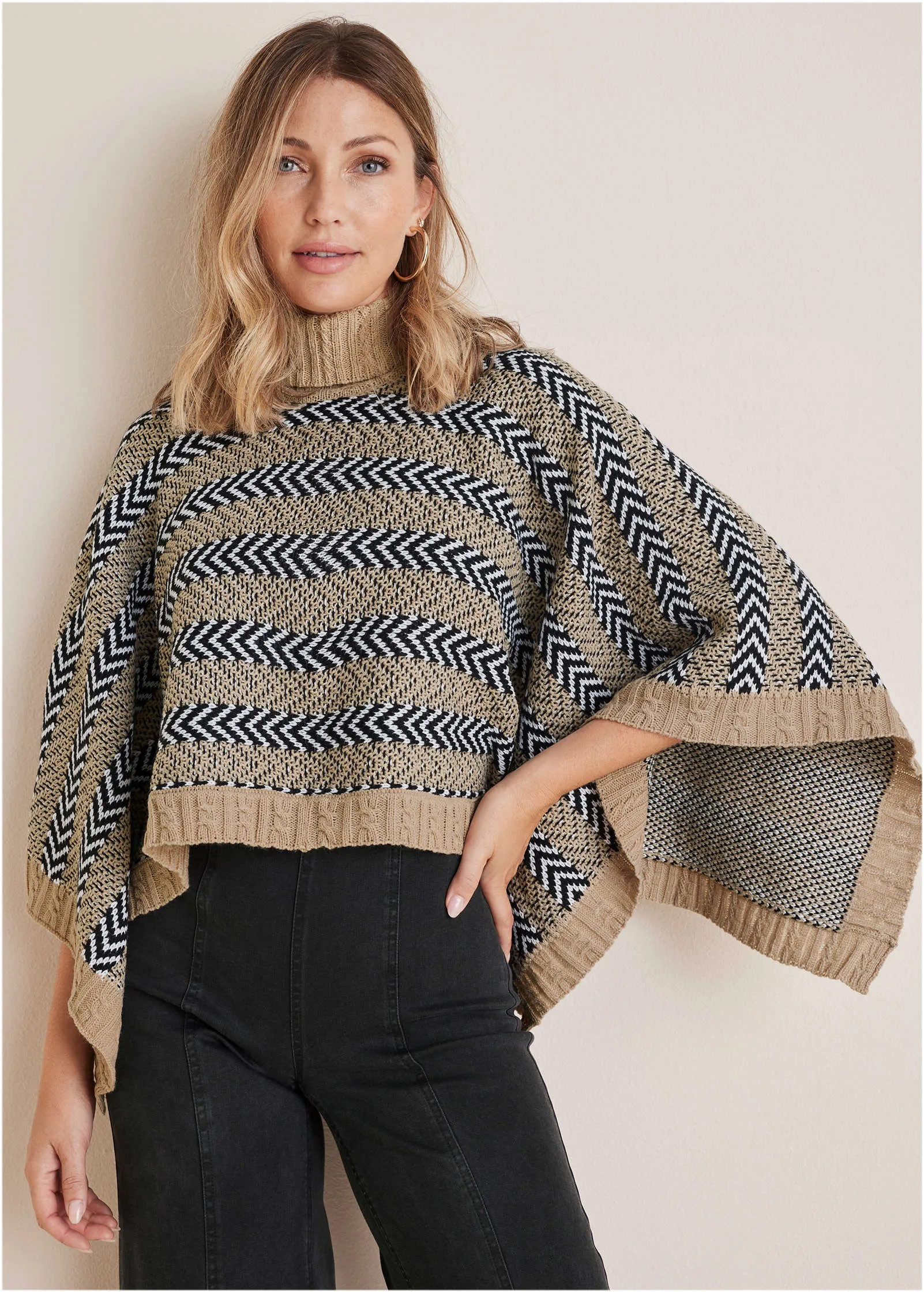 Sweater Poncho - Tan Combo sold by VENUS