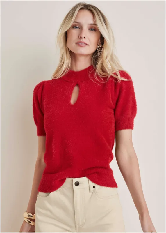 Keyhole Sweater - Haute Red made by VENUS