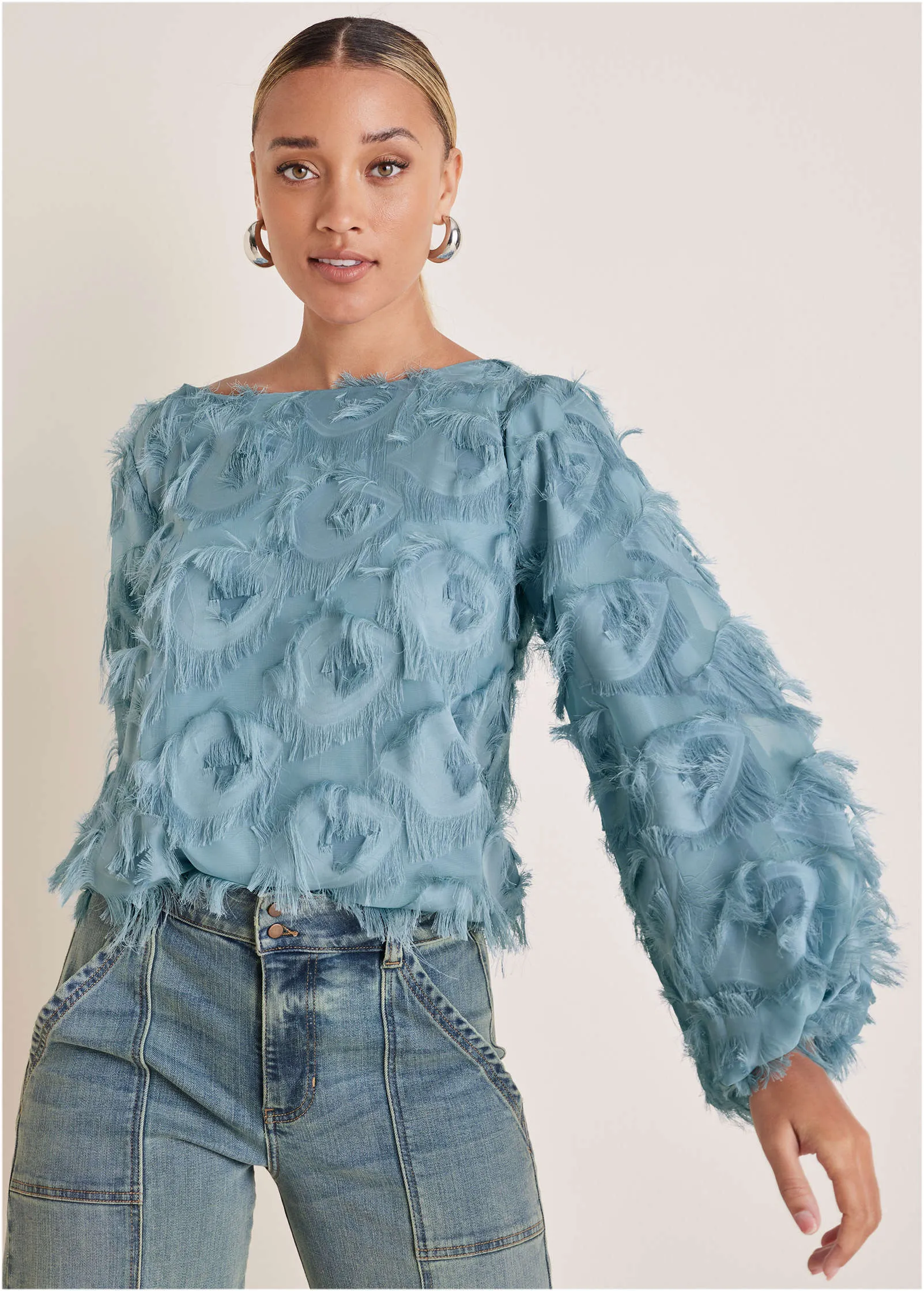 Feathered Long Sleeve Top - Tourmaline sold by VENUS