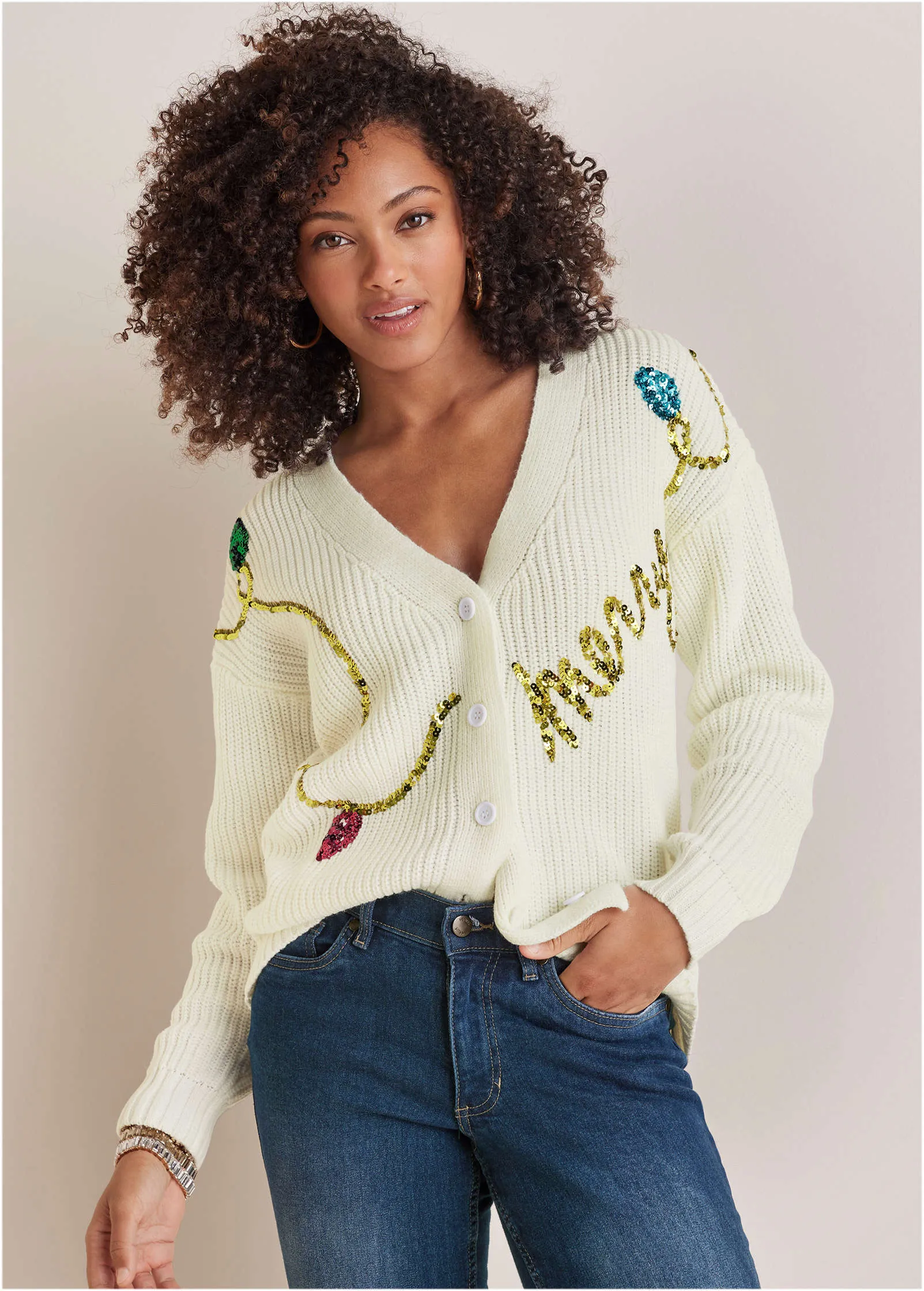 Merry Sequined Sweater - Off White sold by VENUS